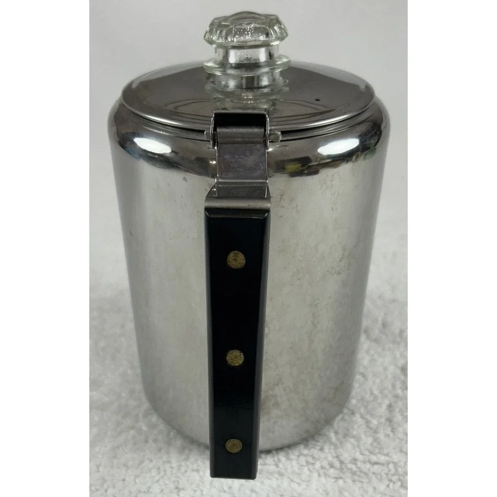 Vintage Stainless Steel Coffee Percolator 9 Cup Mid Century Modern Stove Top Pot